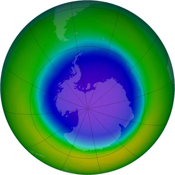 Antarctic ozone map for October 1999